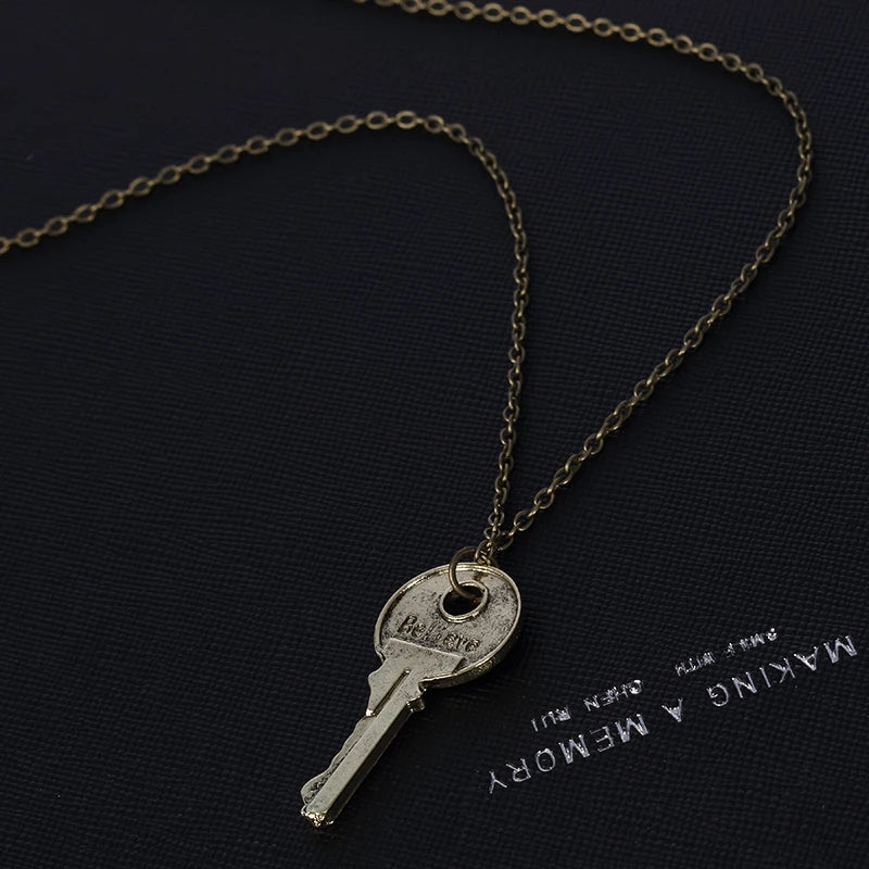 Fashion Vintage Charm Believe Key Necklace Double Letter Believe Design Inspirational Pendants Jewelry For Men And Women Gift