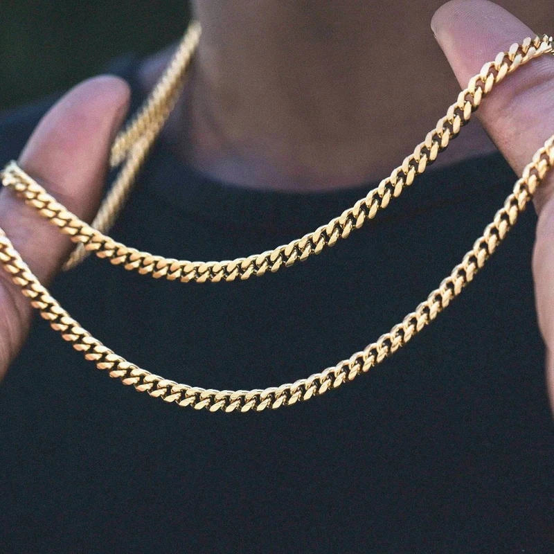 Vnox Cuban Chain Necklace for Men Women,Basic Punk Stainless Steel Curb Link Chain Chokers,Vintage Gold Color Solid Metal Col