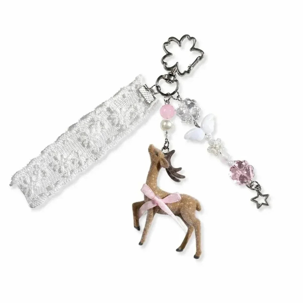 Cute Portable Deer Keychain 11.5cm Length Korean Style Phone Charms Handmade DIY Bead Case - 02