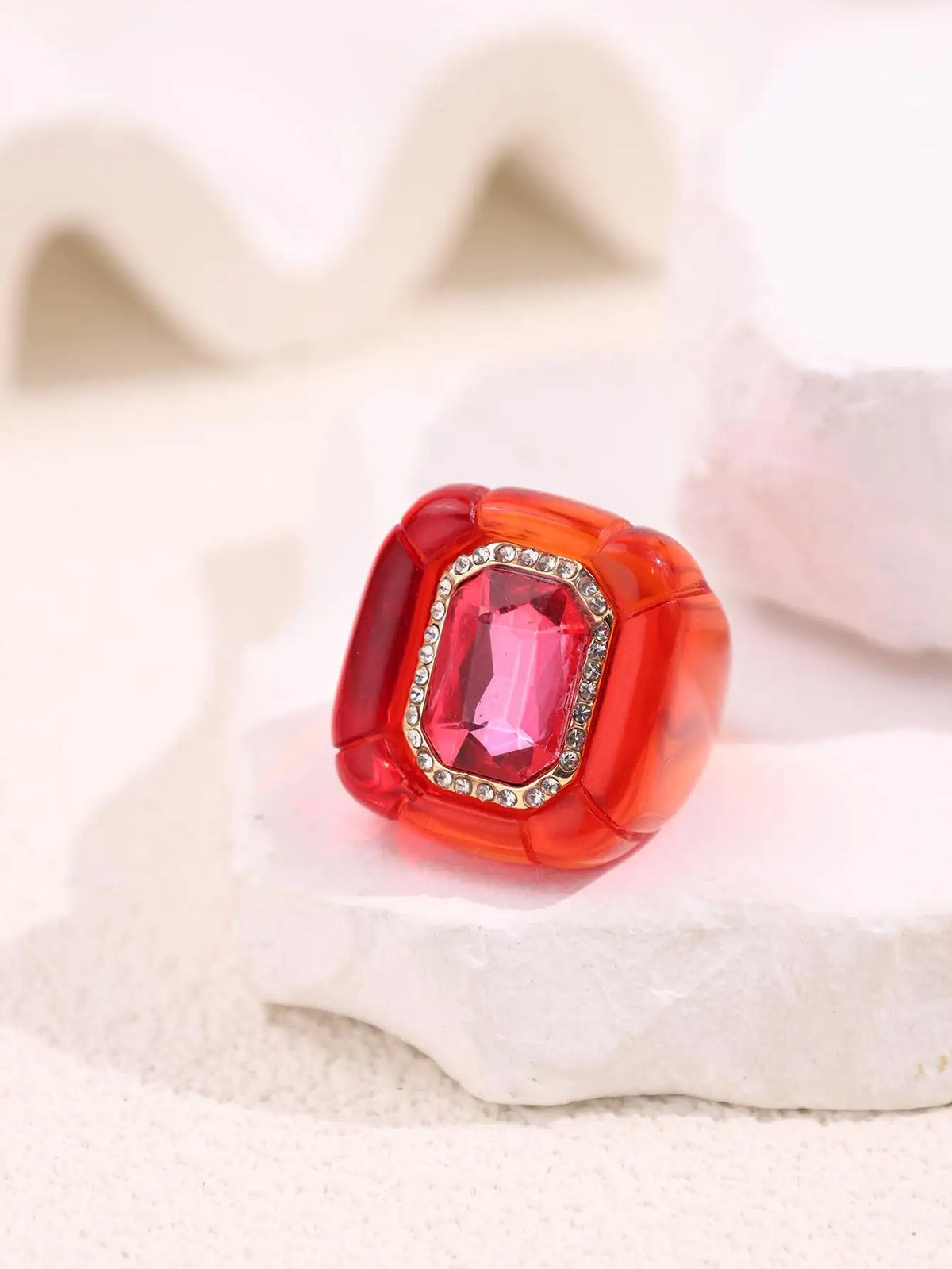 Colorful Diamond-Studded Gemstone Resin Ring Sparkling, Unique, Fashionable Women's Jewelry Perfect for Parties Banquets NEW