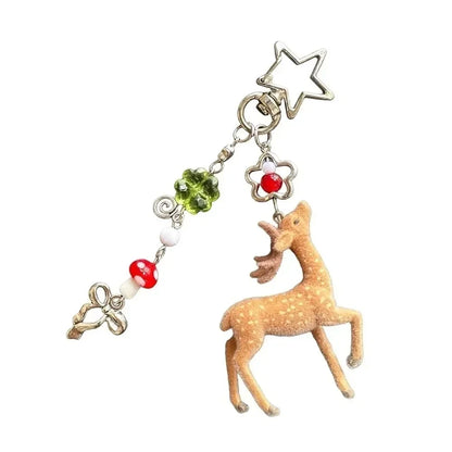 Cute Portable Deer Keychain 11.5cm Length Korean Style Phone Charms Handmade DIY Bead Case - 010