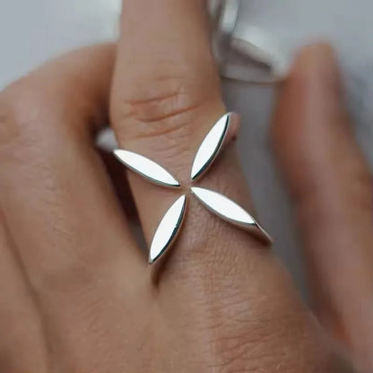 VENTFILLE 925 Sterling Silve Flower Ring for Women Gift Hollow Out Design Retro Hip Hop Versatile Jewelry Party Gift - 30HLZY