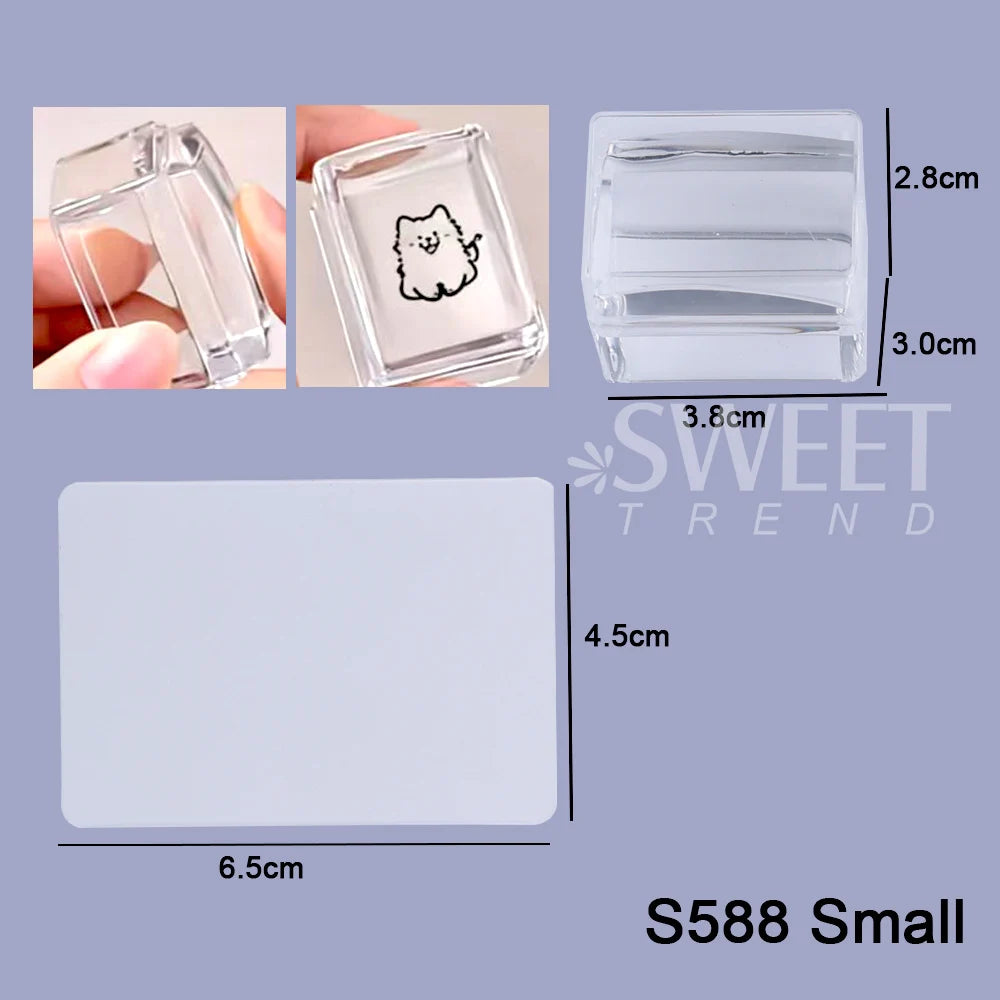 Square Nails Art Stamping Plates Kit French Manicure Transparent Silicone Polish Stencil Template Seal Stamper Scraper Nail T