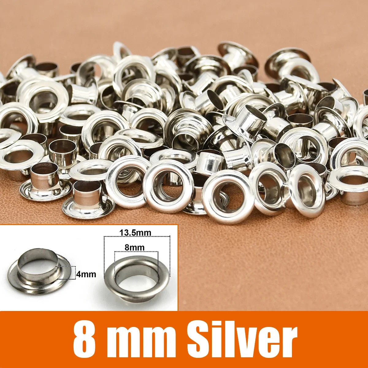 100sets 6/8/10/12mm Brass Eyelets with Washers Grommet Repairing Round Eye Rings for Shoes Bag Clothing Skin Belt Hat - 8mm S