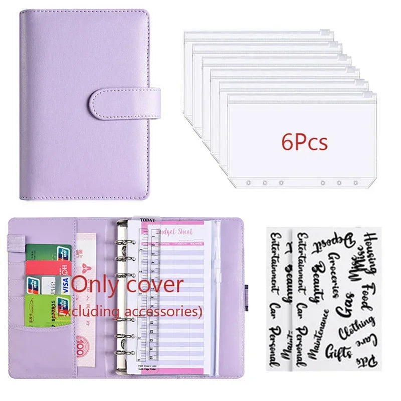 2026 A6 Binder Budget PU Leather PlannerPockets Expense Budget Sheets Notebook Cash Envelope Organizer System with Clear Zipp