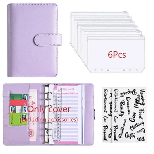 2026 A6 Binder Budget PU Leather PlannerPockets Expense Budget Sheets Notebook Cash Envelope Organizer System with Clear Zipp