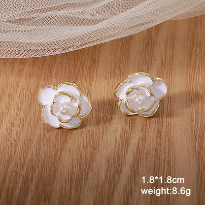 Pure White Women's Dangle Earrings Blooming Flower Acrylic Enamel Butterfly Imitation Pearl Heart Hanging Earrings Elegant Br