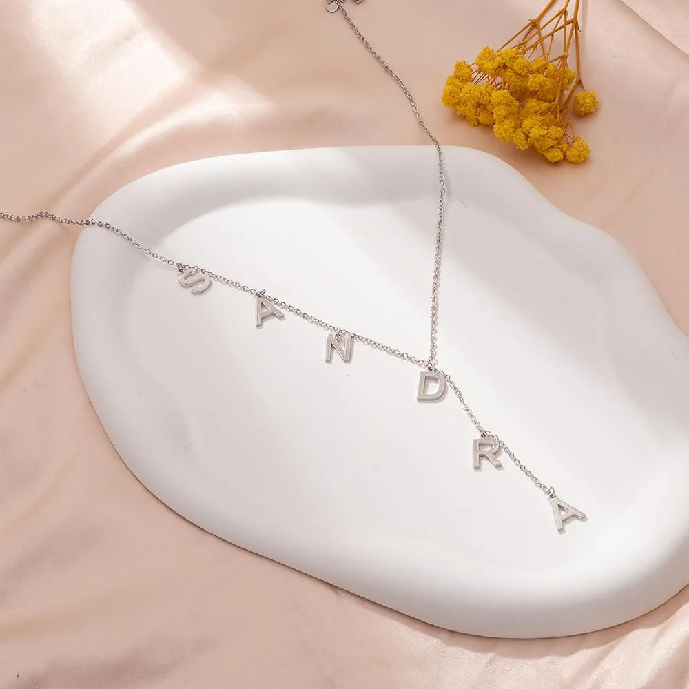 Custom Lariat Name Necklace Personalized Y Necklace Dainty Drop Name Jewelry Initials Necklace for Women Unique Gift for Her