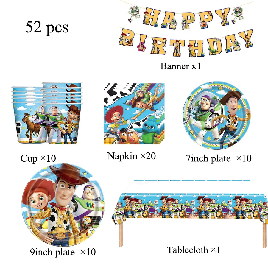 Toy Story Party Decoration Tableware Paper Plates Party Favors Gift Tablecloth BirthdayParty Supplies Toys Stamp Bracelet - 5