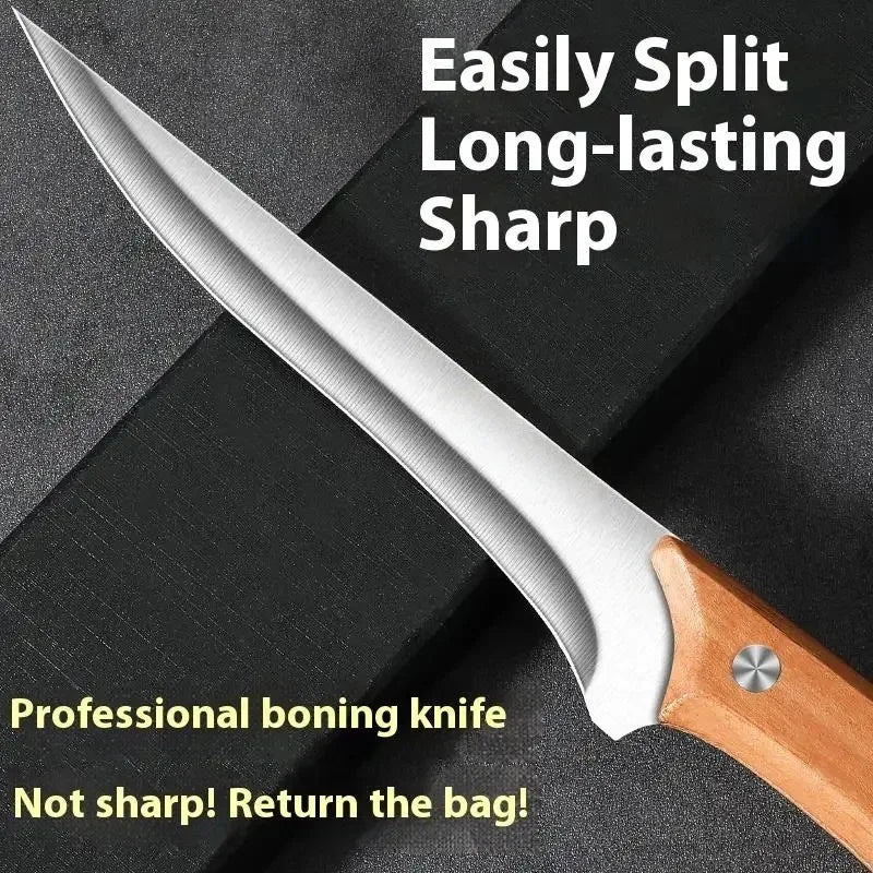 Stainless Steel Fillet Boning Knife Professional Chef's Kitchen Knife Forged Meat Cleaver Fish Slicing Knife Wooden Handle