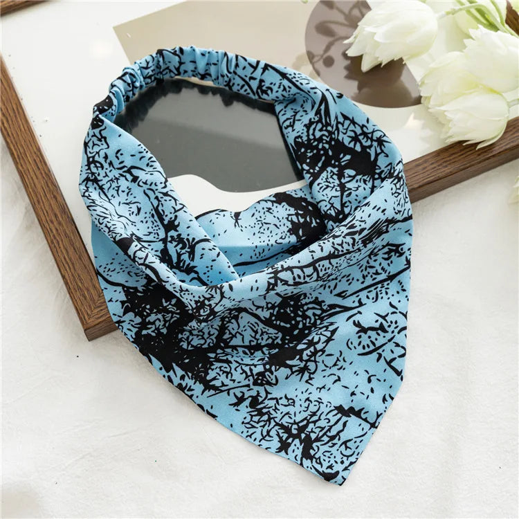 2022 Summer Vintage Print Flower Beach Bandana Hair Scarf Fashion Elastic Rubber Headbands for Women Girl Hair Accessories - 