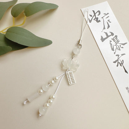 New Chinese-style Handmade Beaded Lotus Pendant Key Chains Mobile Phone Chain for Women Men Ethnic Charm Jewelry Accessory Gi