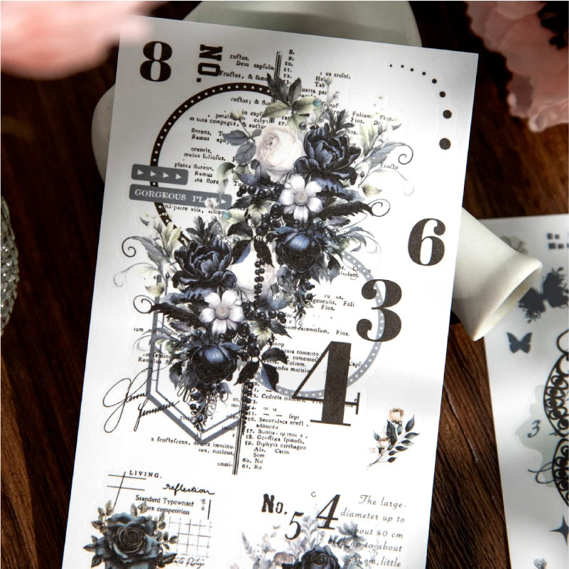 Journal GO 6pcs Flower Shadow Decorative Sticker Fresh Plant Flowers Collage Scrapbooking Label Diy Diary Journal Planner Lab