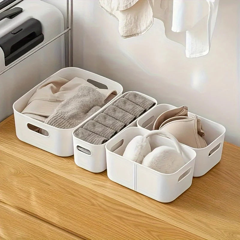 5pcs Stackable Storage Box Set,Rectangular Plastic Organizer Containers,Durable, Reusable,for Kitchen,Bathroom,Dorm Essential