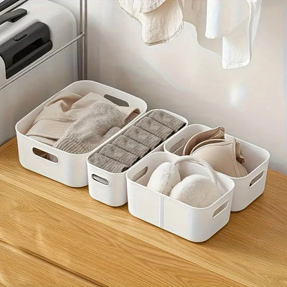 5pcs Stackable Storage Box Set,Rectangular Plastic Organizer Containers,Durable, Reusable,for Kitchen,Bathroom,Dorm Essential