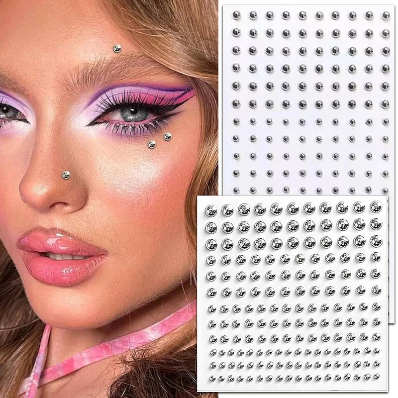 Silvery Fake Lip Eyebrow Ear Stickers Non Piercied Earring Studs Teens Hip hop Fake Nose Nails Ring Body Belly Button Jewelry