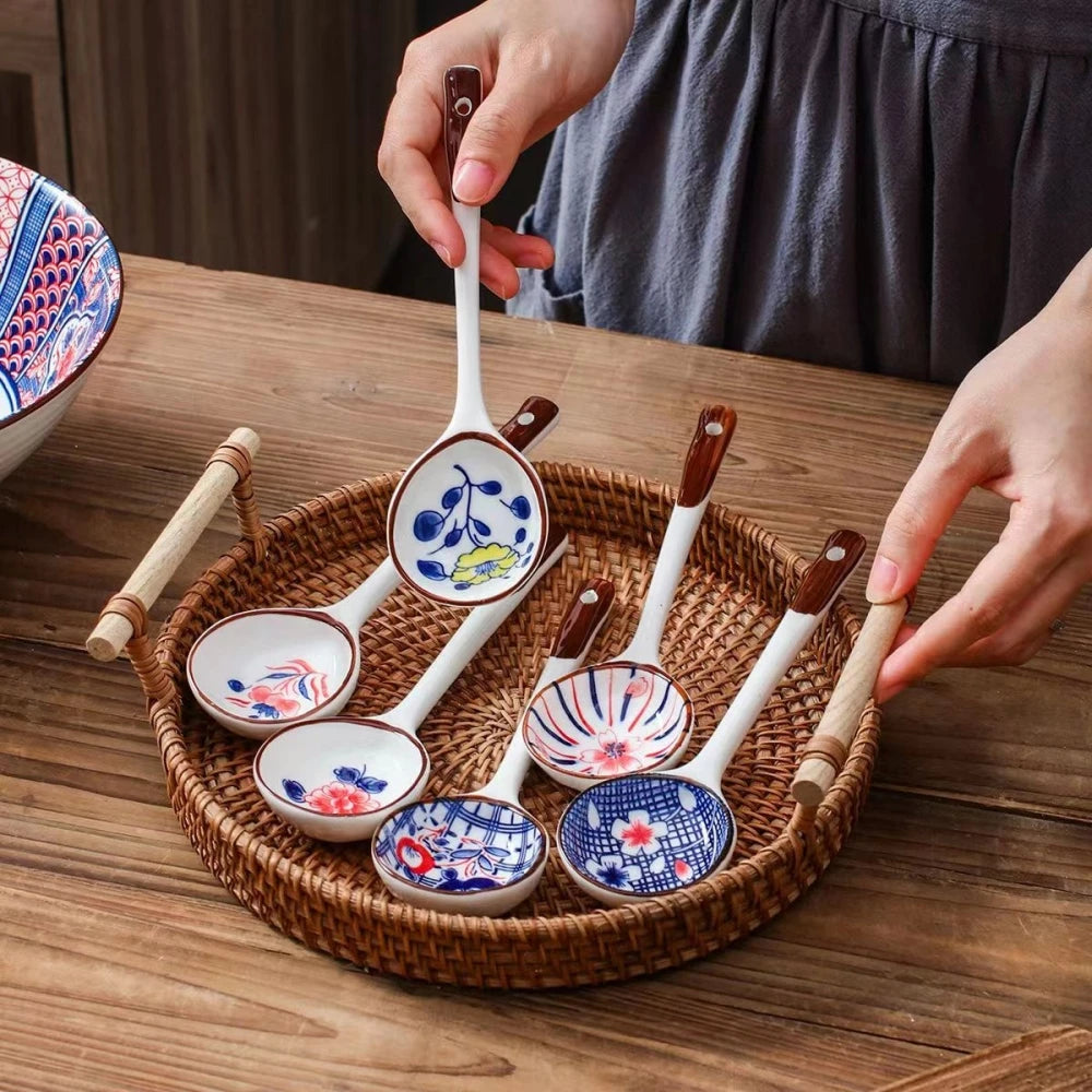 Gift Set Household Ceramic Spoon Hand-painted High-value Long-handled Spoon Creative Dessert Spoon Eco-friendly Underglaze Pa