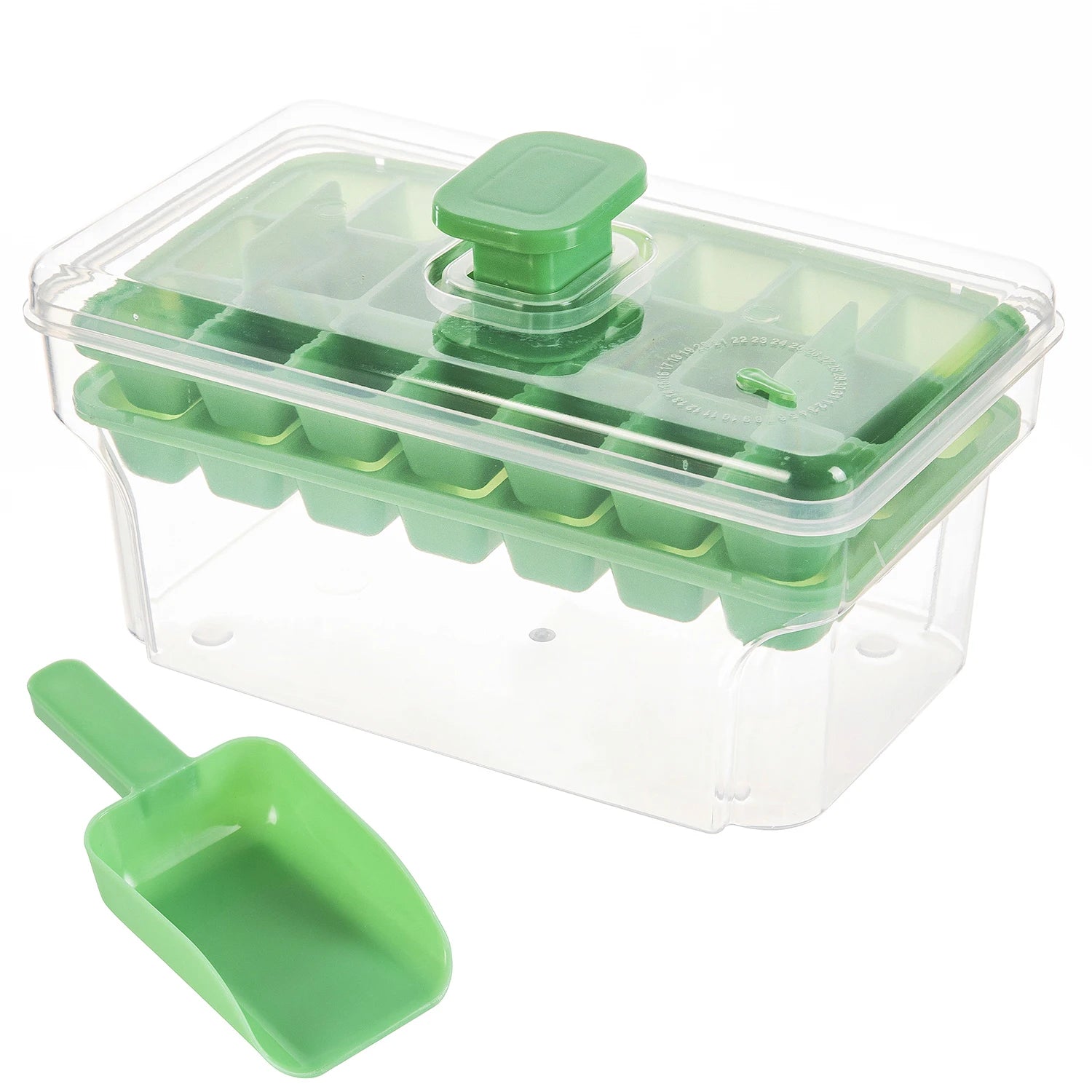 Ice Trays for Freezer with Lid & Bin, Ice Cube Tray Making 68 pcs Ice Cubes, Easy Press to Release Ice - Green