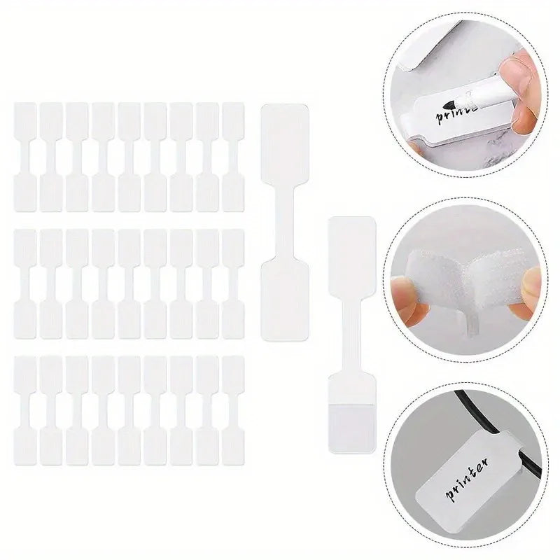 100pcs White Cable Labels - Self-Adhesive Writable Cord Tags for Office/School Organization, Easy Cable Management