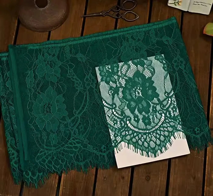 26cm Wide Eyelashes Lace Trim DIY Handmade Decoration Clothing Wedding Dress Lace Skirt Sleeve Accessories Fabric - green