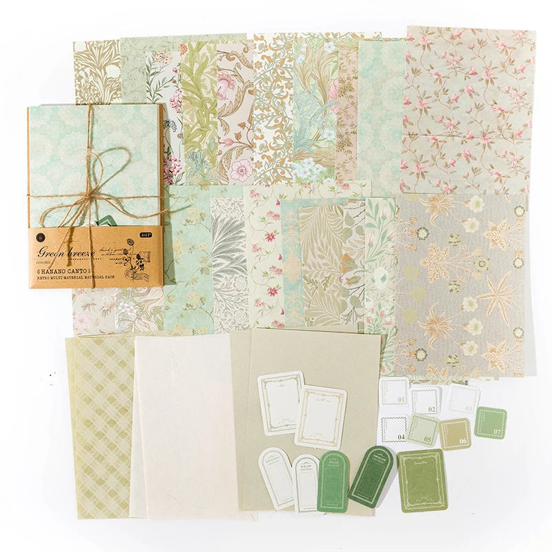 40Pcs Floral Handmade Paper Mix Material Junk Journal Planner Scrapbooking Vintage Decorative Collage DIY Craft Background Pa