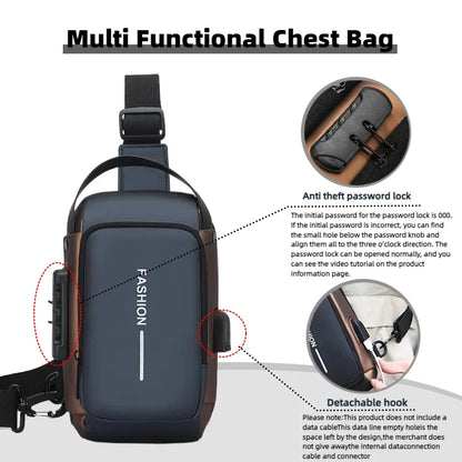 Durable Oxford Fabric Men's Sling Bag - Stylish Motorcycle Crossbody Chest Pack with Phone Pocket, Zip Closure for Daily Comm