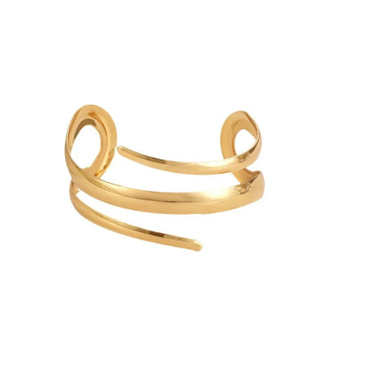 European and American Thick Bracelet and Ring Jewelry Set for Women Gold Color Geometric Line Bracelet Ring Combination Set G