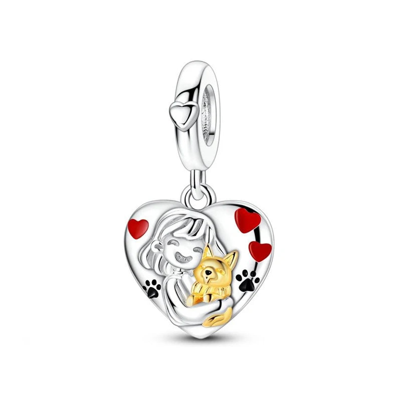 Original 925 Sterling Silver Charms Love Pets Dog Cat Paw Print Pendant Beads Fit Brand Bracelets Necklaces Women DIY Jewelry