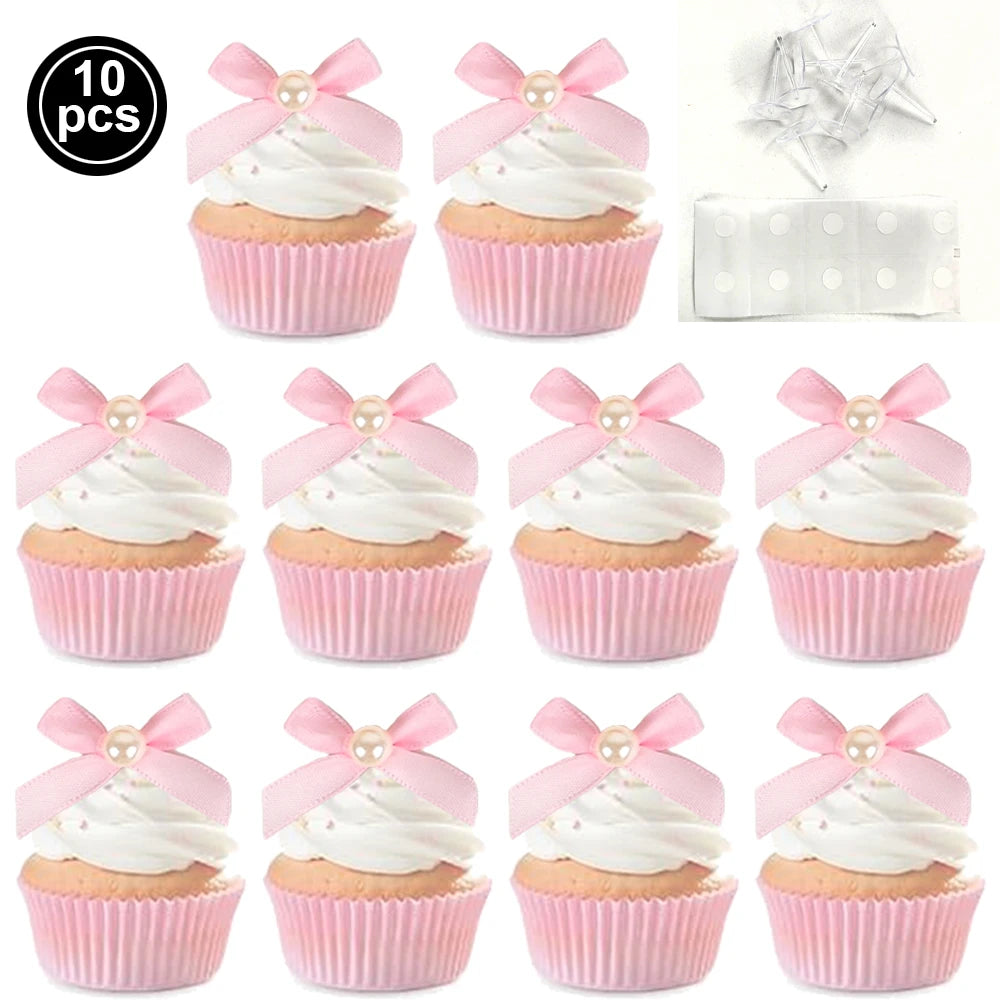 10pcs Pink Bow Cupcake Topper Pink Bow Birthday Decor Coquette Themed Party Decoration Bridal Shower Cake Topper Bow Party De