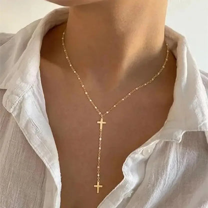 Trendy Gold Plated Lariat Necklace for Women Double Layer Chain Long Y-shaped Necklaces Fashion Jewelry Gifts Body Accessorie