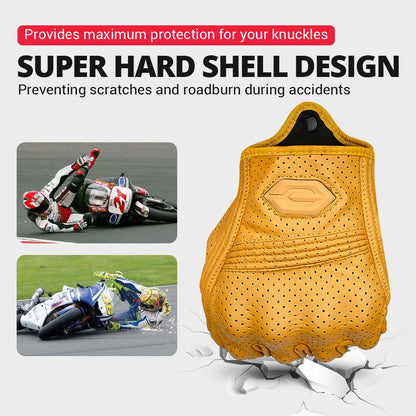 ​Vintage Leather Motorcycle Gloves Summer Breathable Unisex Biker Gloves With Anti-Slip Ventilation Design Motorbike Ride Glo