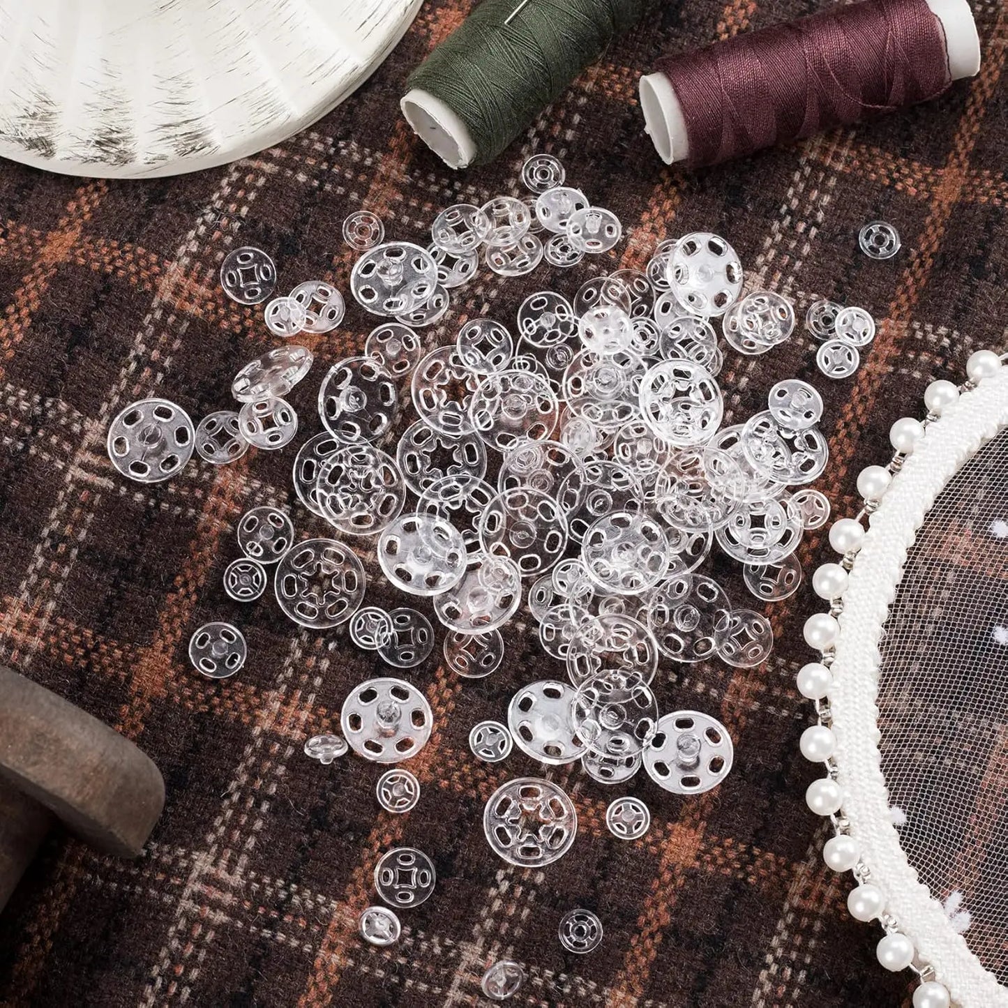 30/90Sets Plastic Sew-on Snap Buttons Invisible Snap Fasteners Buttons Round Clear Press Button for Sewing Clothing DIY Craft
