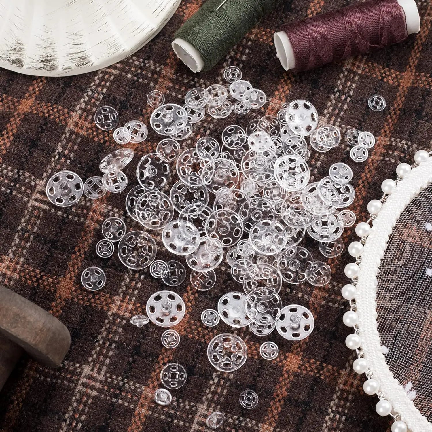 30/90Sets Plastic Sew-on Snap Buttons Invisible Snap Fasteners Buttons Round Clear Press Button for Sewing Clothing DIY Craft