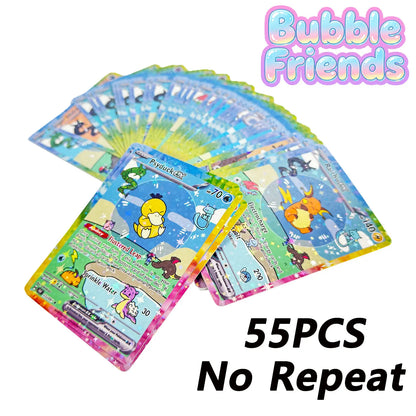 Shiny 55Pcs Cute DIY Card Proxy Pokemon My bubble friends Holographic Anime Version Classical Collection Cards Eevee Charizar