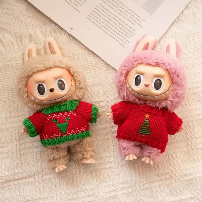 17cm Cute Mini Plush Doll'S Clothes Outfit Accessories For Korea Kpop Exo Labubu Idol Dolls Christmas Knitted Sweater Kid Gif