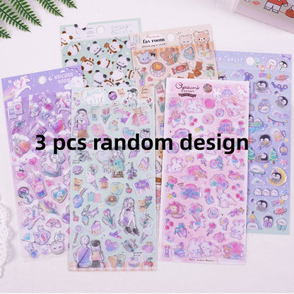 3 pcs Random Cute Candy Color Animals Flash Decor Stickers Scrapbooking Diy Journaling Cute Stationery Diary Sticker Gift Pri