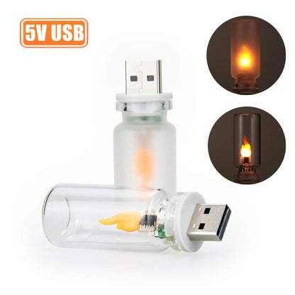 USB Flame Flickering LED Frosted Clear Glass Candle Night Light Simulated Flame
