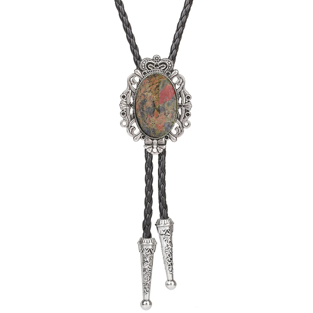 Bolo Tie Western Cowboy Opal Rodeo Leather Necktie