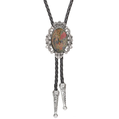 Bolo Tie Western Cowboy Opal Rodeo Leather Necktie - 23