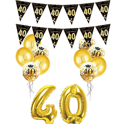 30th 40th 50th 60th birthday decorations Number Balloons Birthday Hanging Banner Flags for Adult 30th Anniversary Supplies - 