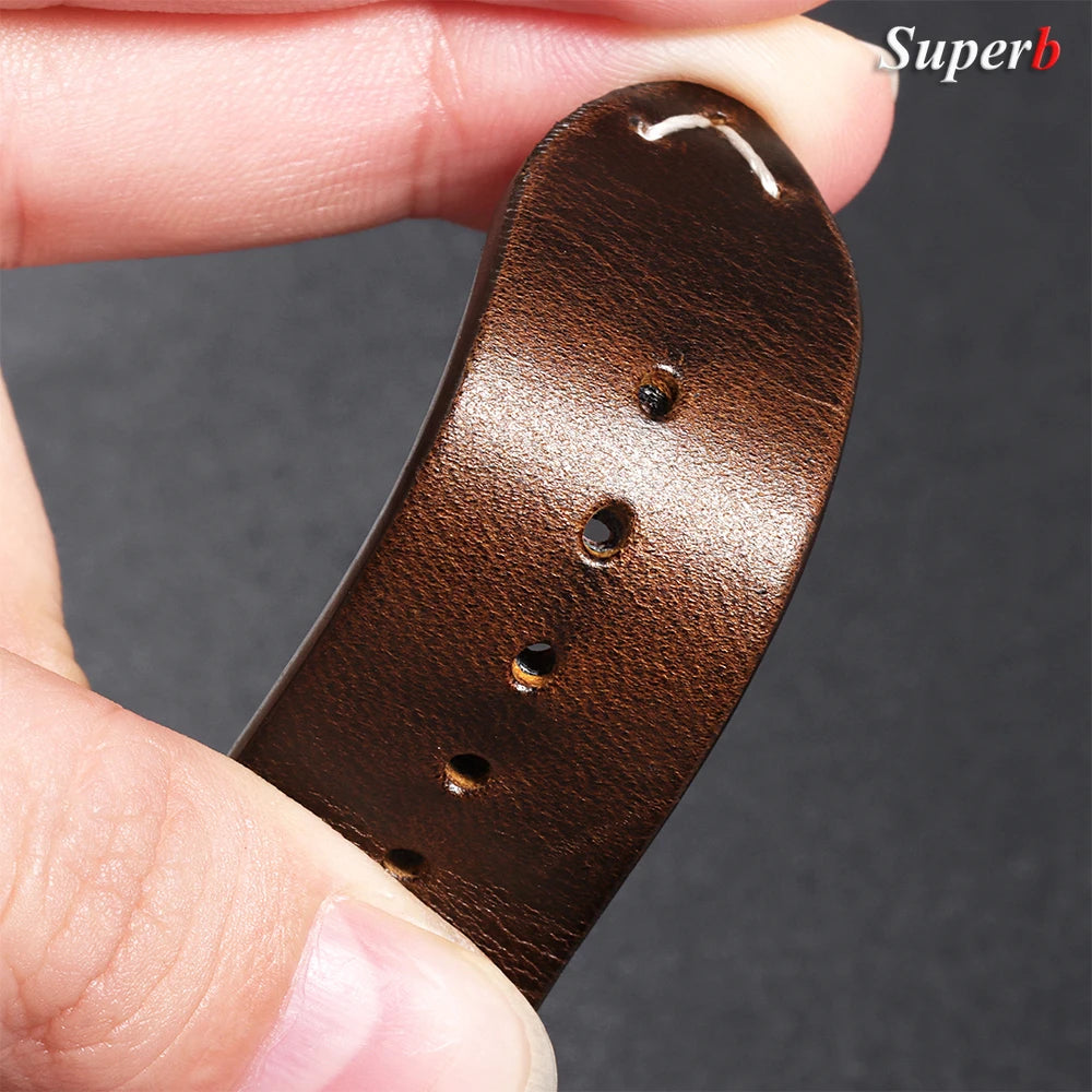 18mm 20mm 22mm Vintage Oil Wax Leather Watchband 19mm 21mm 24mm Universal Stitching Cowhide Strap for Seiko for Omega Watch B