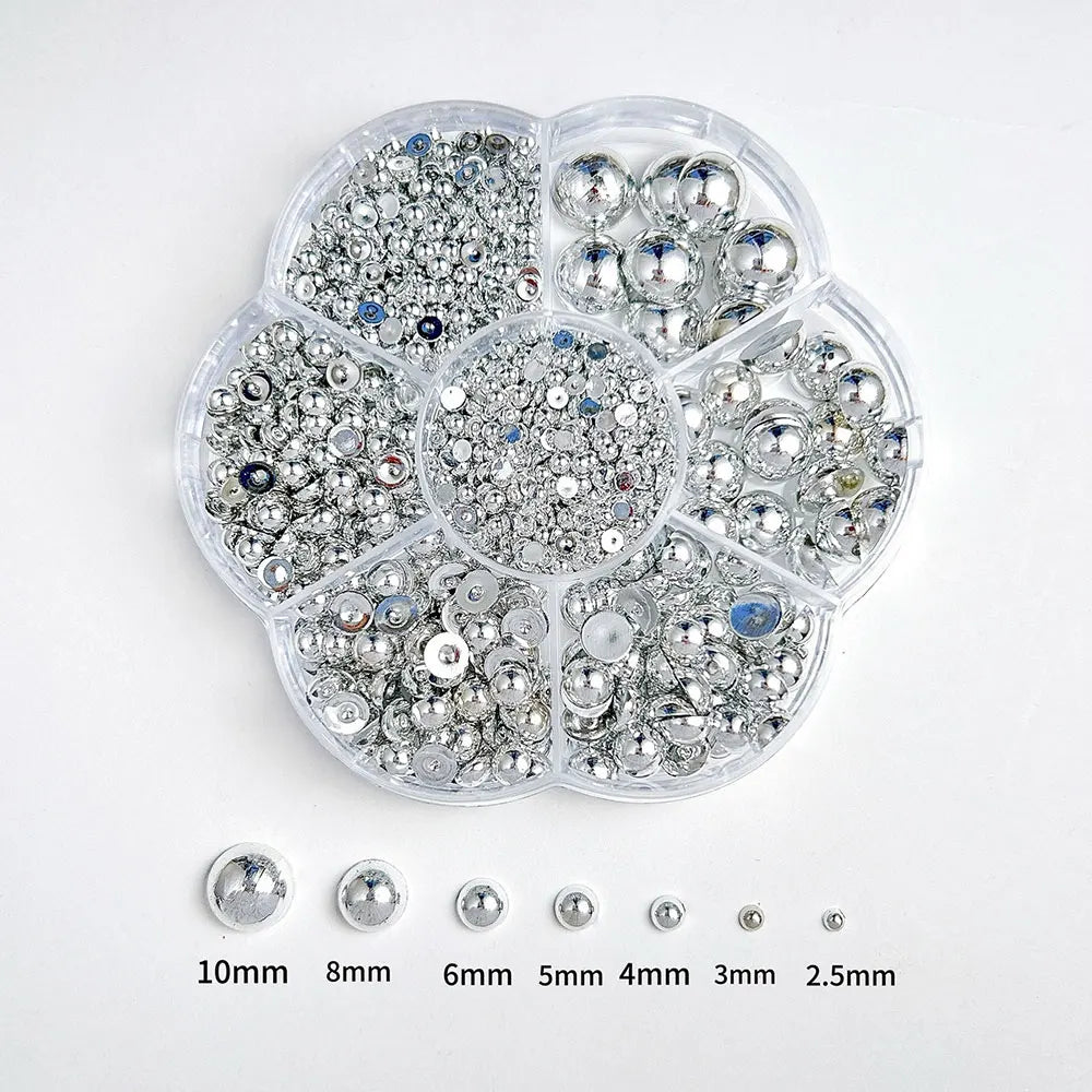 1box 3D Flower Bow Nail Art Decorations Kit Pink/White Acrylic Floral/Peal Beads Nail Charm with Wax Pen/Tweezer 4/6mm Nail P