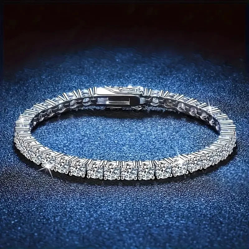 S925 Silver Platinum Plated Moissanite Bracelet Sparkling Personality Wedding Jewelry Gift Charm Bracelet For Women
