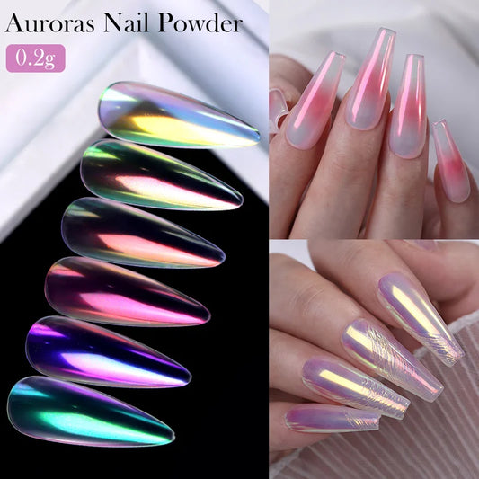 NICOLE DIARY Aurora Nail Powder Pigment Pearl Metallic Rubbing Dust Chameleon Effect Nail Art Glitter Manicure Decoration