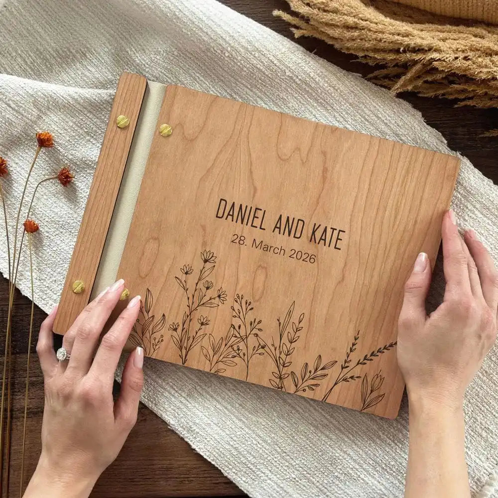 Custom Guest Book Wedding Wooden Memorial Book Mr & Mrs Signing Book Engagement Party Decor Personalized Gift Photo Album