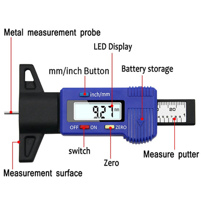 Digital Car Tyre Tire Tread Depth Gauge Meter Measurer Tool Caliper Thickness Gauges Tread Brake Pad Shoe Tire Monitoring Sys