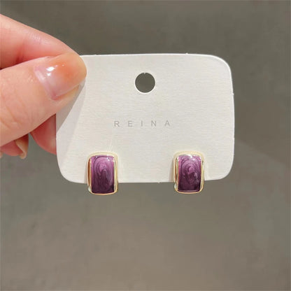 Trend Chic Enamel C-shaped Women's Stud Earrings Red Green Pink Color Small Earrings for Girls aretes de mujer 2025 new in - 