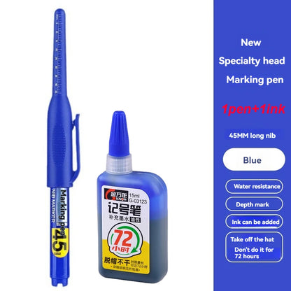 45mm Waterproof Deep Hole Marker Pens Long Nib Head Carpenter Pen White/Black/Blue Ink for Multi-Purpose Woodworking Hand Too