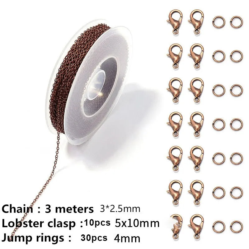 Chains Jewelry Making Supplies 3m Cable Link Chains for Making Jewelry Necklace Earring Bracelet Findings DIY Craft Kit - Red