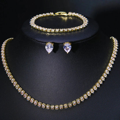 ZAKOL Gorgeous Buling AAA Clear Round Cubic Zirconia Wedding Bridal Necklace Earrings Party Jewelry Set for Women - Gold Colo